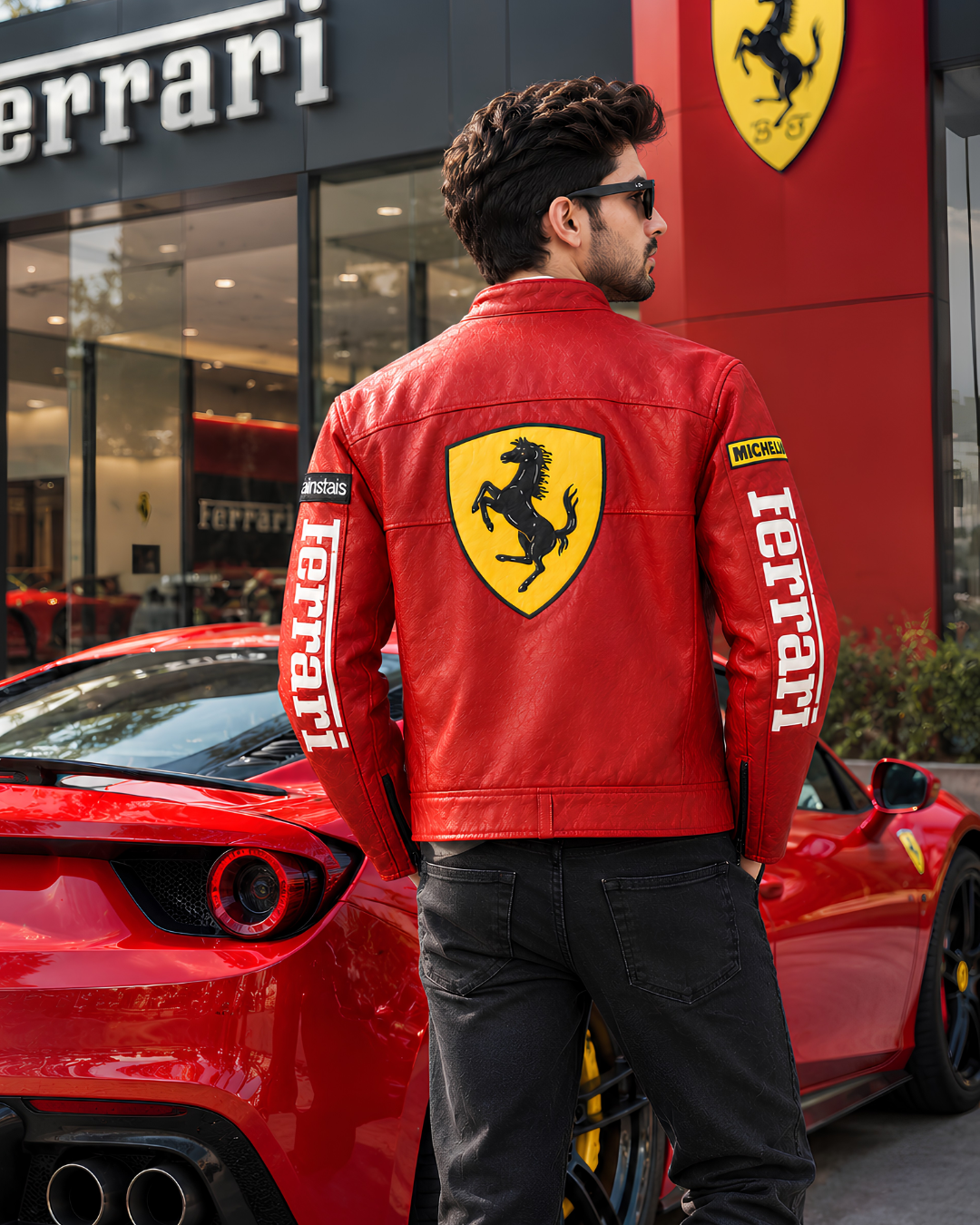 Red racing jacket with patches