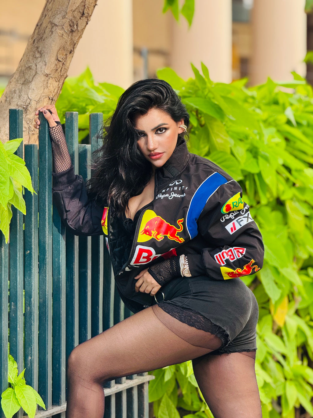High quality motorsport jacket with racing graphics, modern fit streetwear outerwear