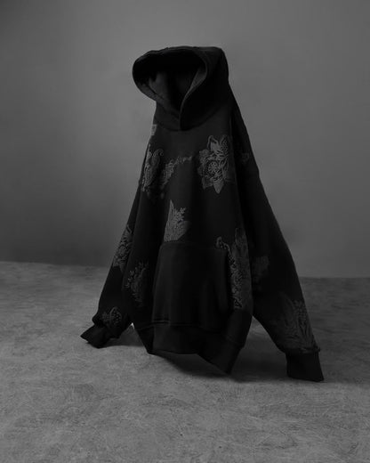 Oversized Black Acid-Wash Hoodie – Retro Grunge Street Style