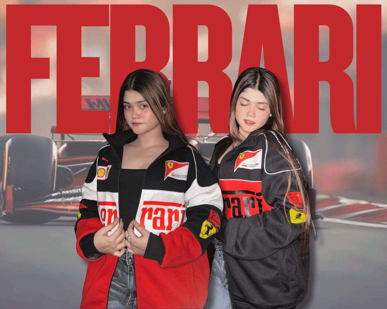 Girls wearing unisex racing jacket