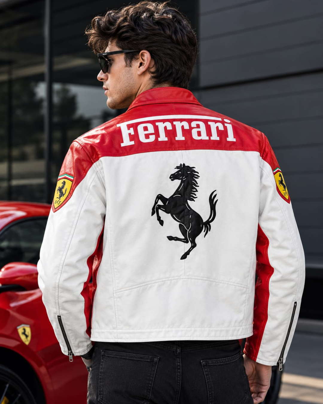 Red & White Racing Leather Jacket | Motorsport Style Jacket