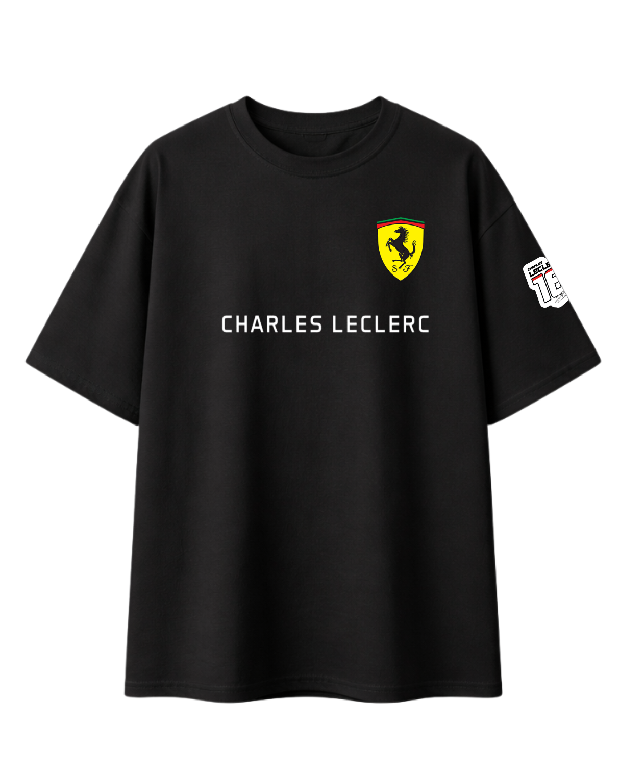 Oversized black Charles Leclerc inspired t-shirt front view