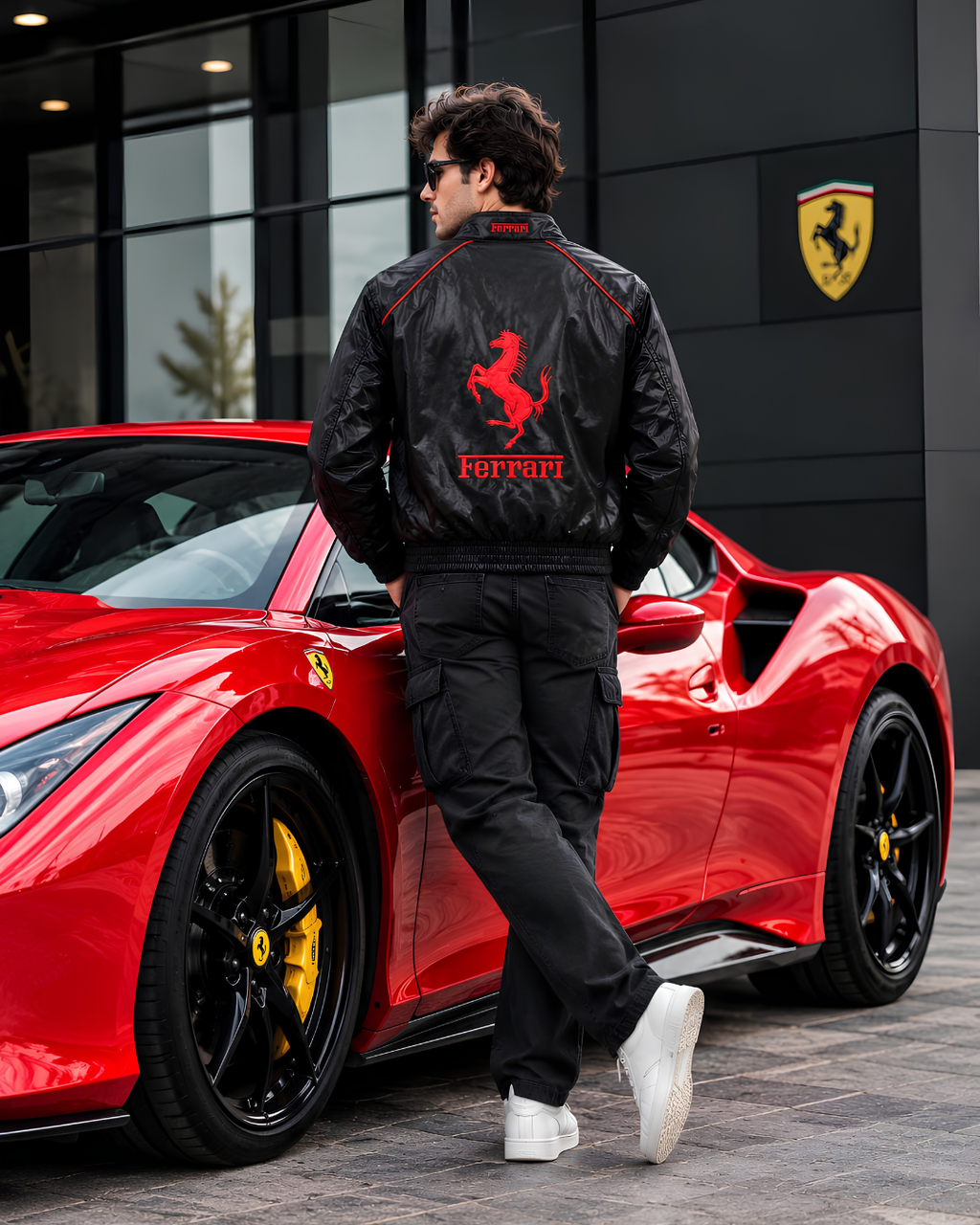Black Ferrari Racing Leather Jacket – F1 Inspired Motorsport Jacket