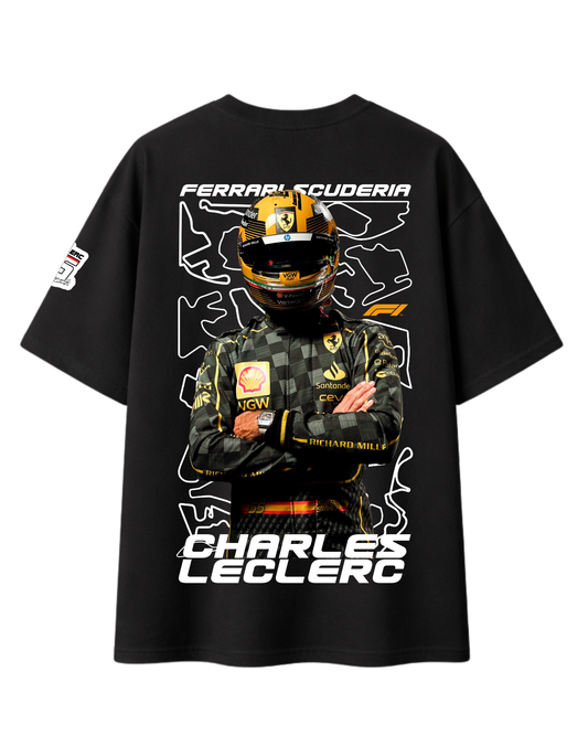 Streetwear outfit with black Charles Leclerc oversized t-shirt