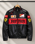 Black Ferrari Racing Leather Jacket – F1 Inspired Motorsport Jacket