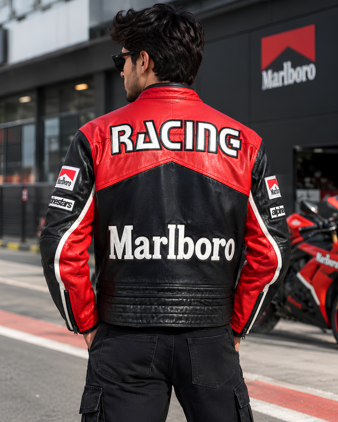 
Black red biker jacket