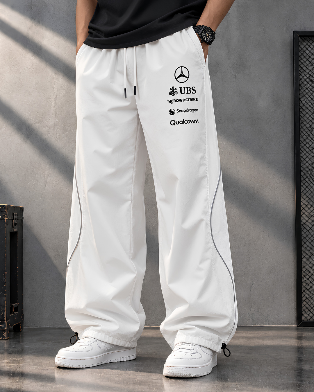 White Baggy Track Pants,