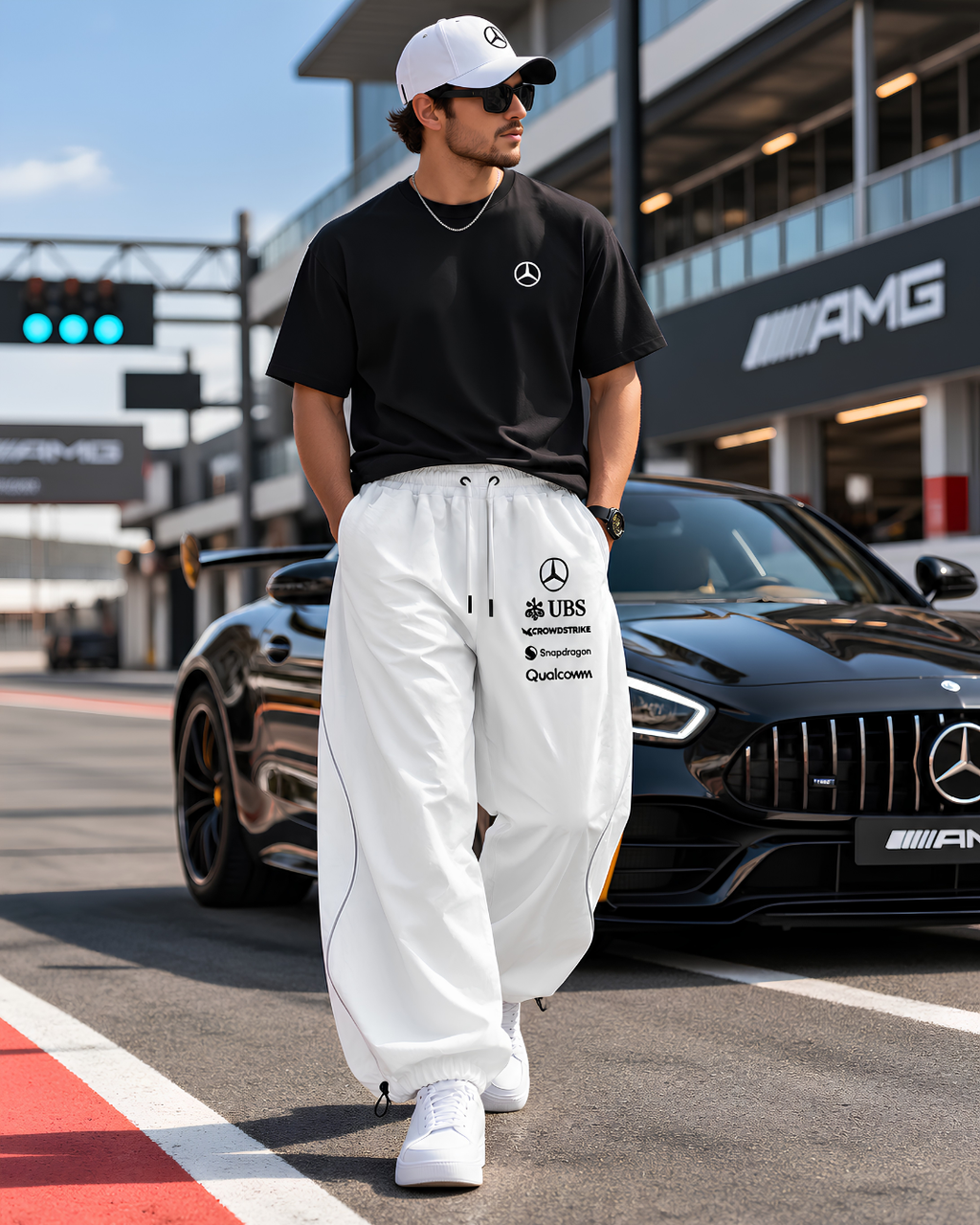White Streetwear Joggers, Motorsport Joggers