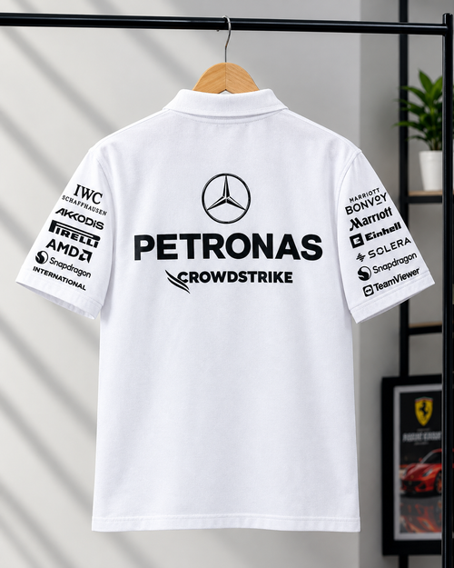 White motorsport polo t-shirt back design premium look