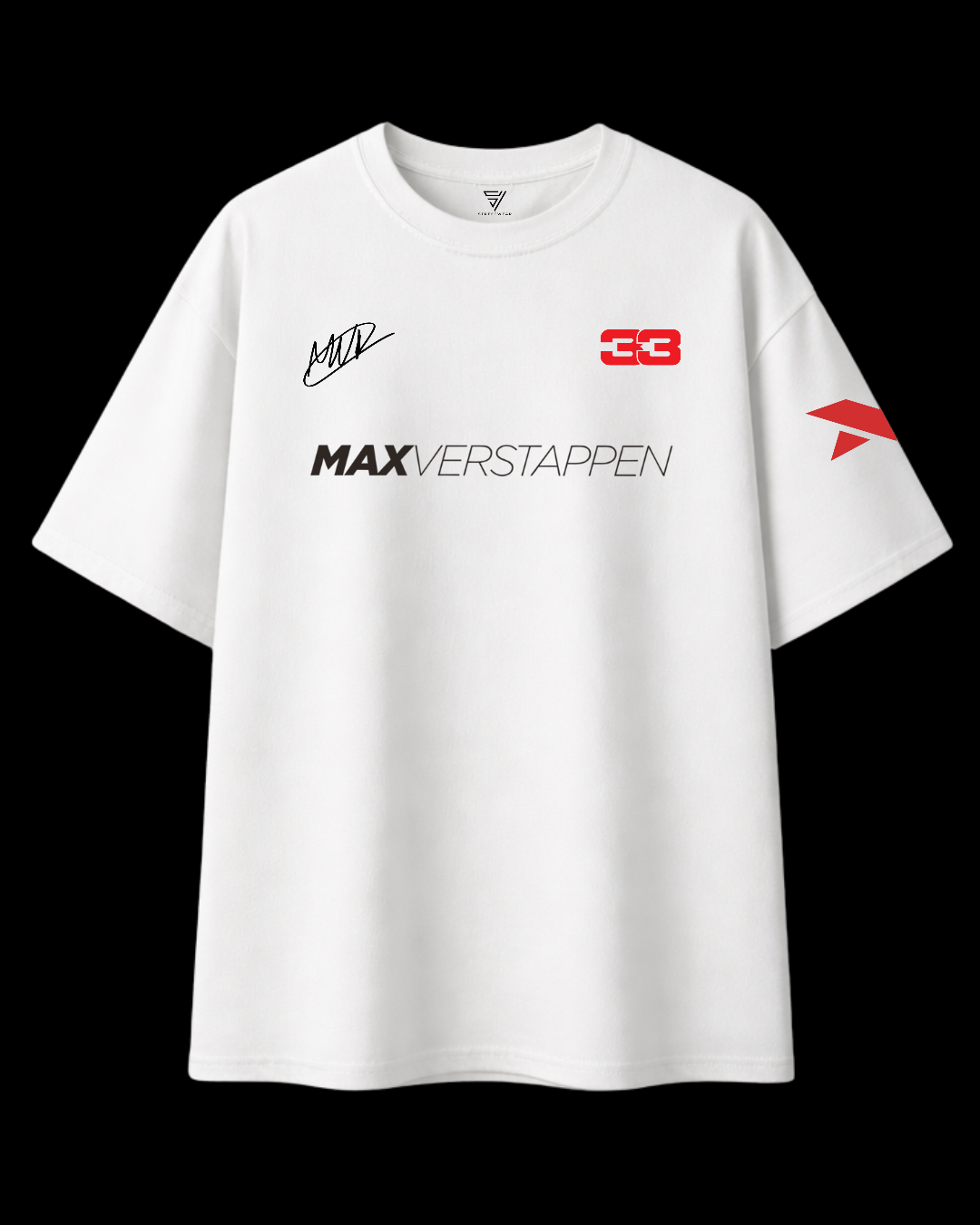 White oversized F1 Max Verstappen inspired unisex T-shirt front view racing streetwear design