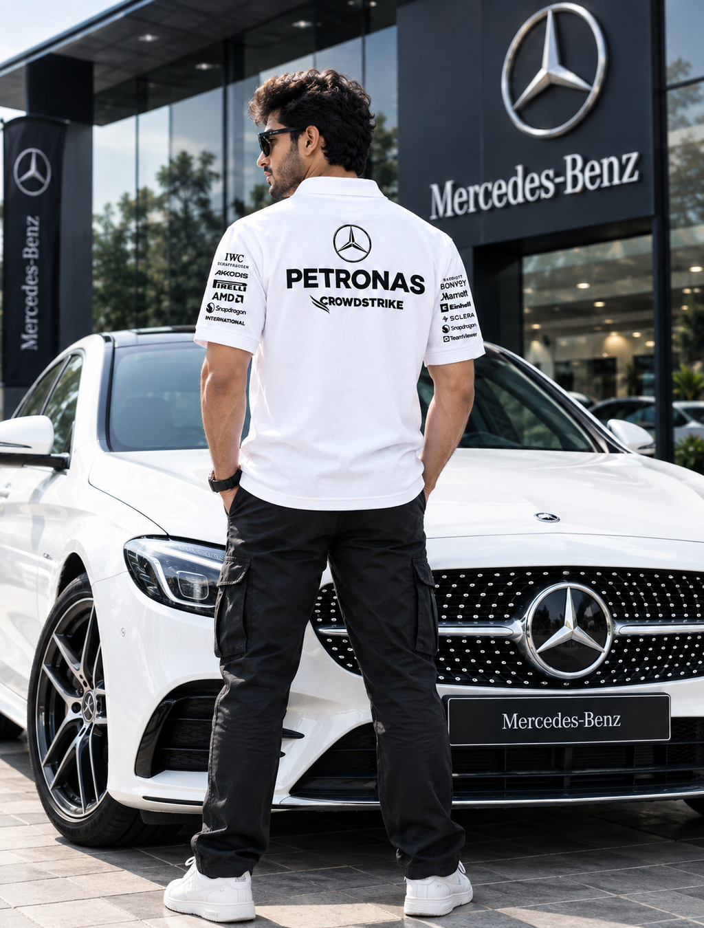 
White automotive racing polo