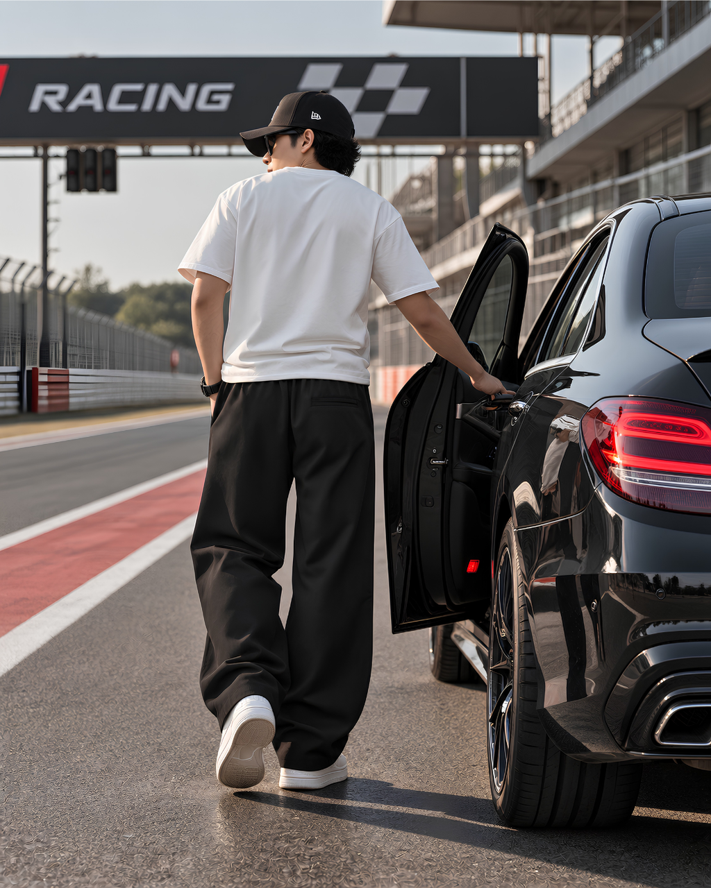Wide Leg Track Pants, Motorsport Streetwear