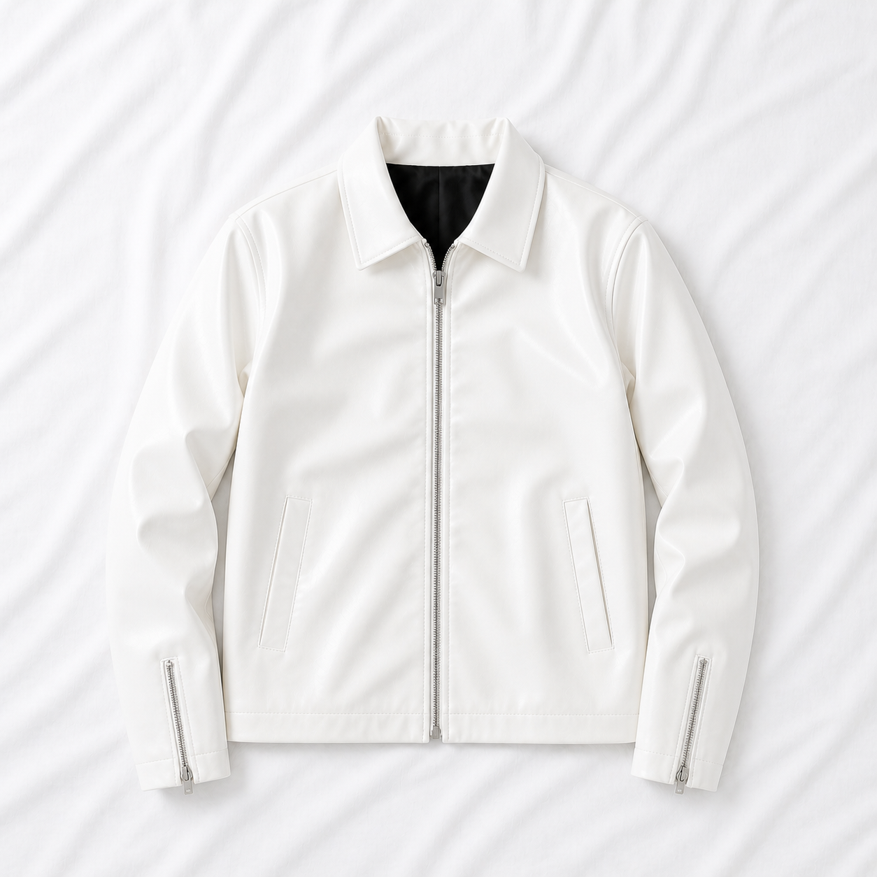 white faux leather jacket for men front view