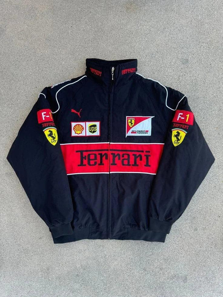 Black Ferrari F1 Women's Jacket - Parachute Style | Streetwear Clothings