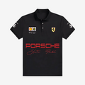 Porsche inspired black polo t-shirt front HD print