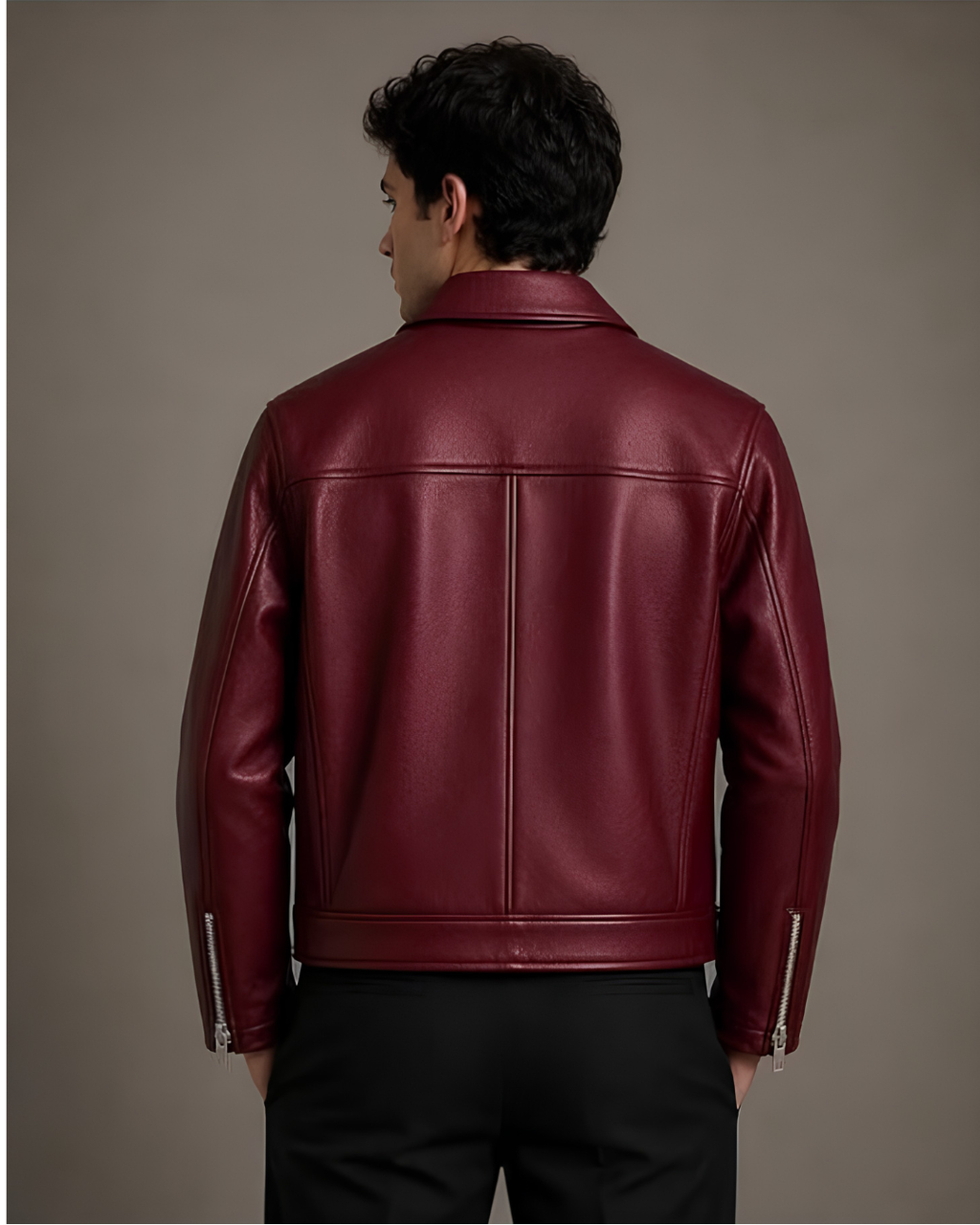 burgundy streetwear clasp jacket two-way zipper detail