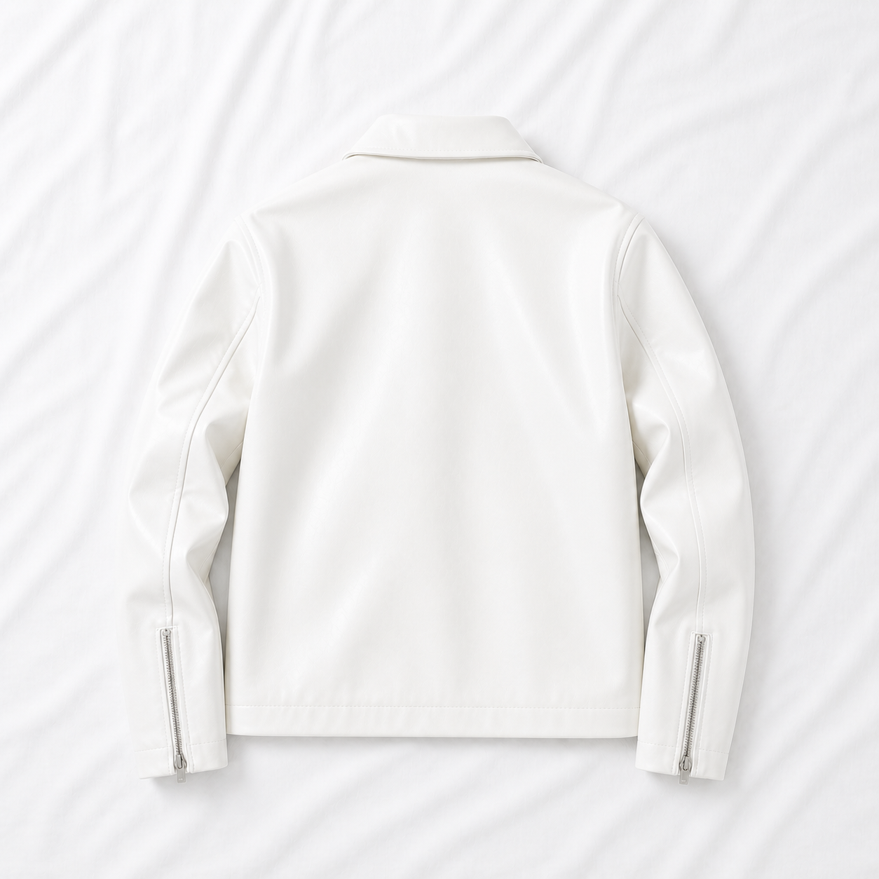 premium white faux leather jacket back view