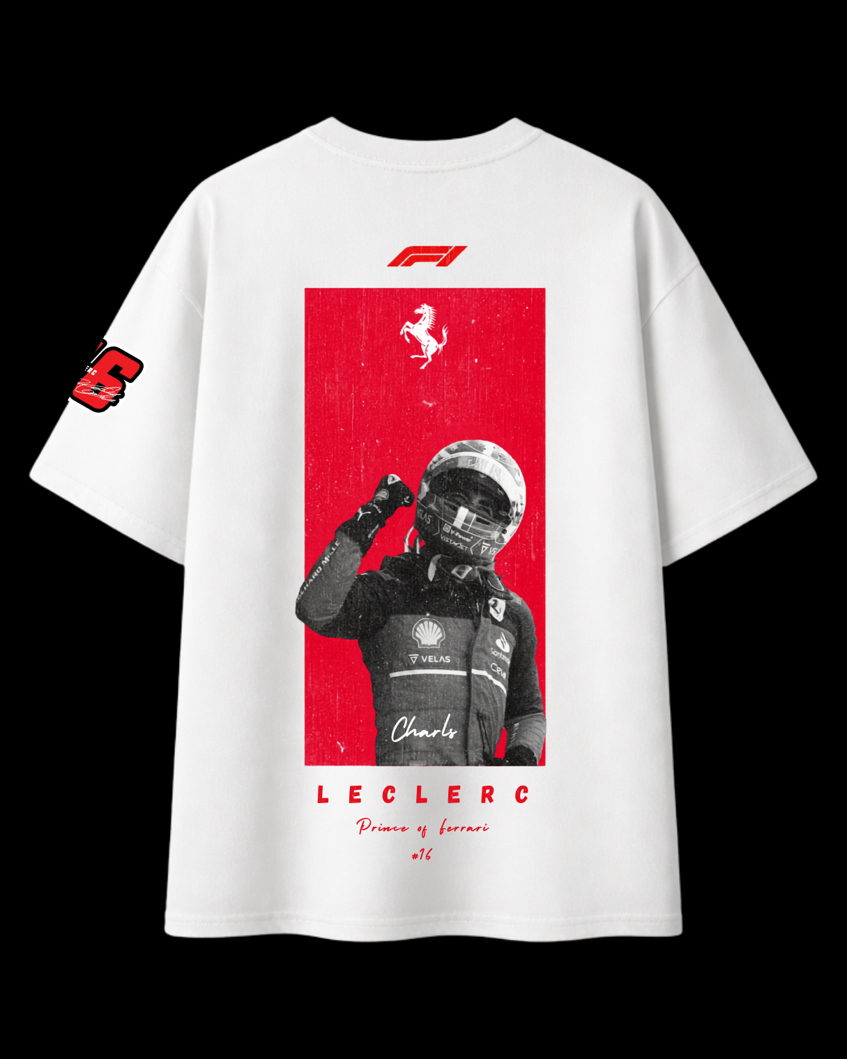 Back print Charles Leclerc oversized t-shirt white streetwear