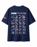 Oversized navy blue Grand Prix 2025 race edition t-shirt front view