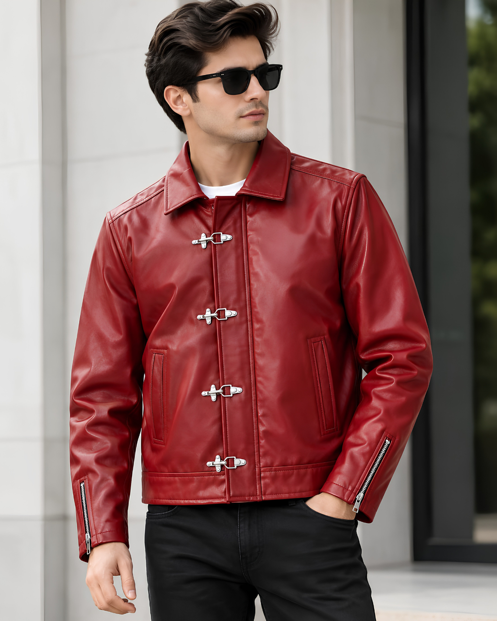 red unisex boxy fit streetwear jacket