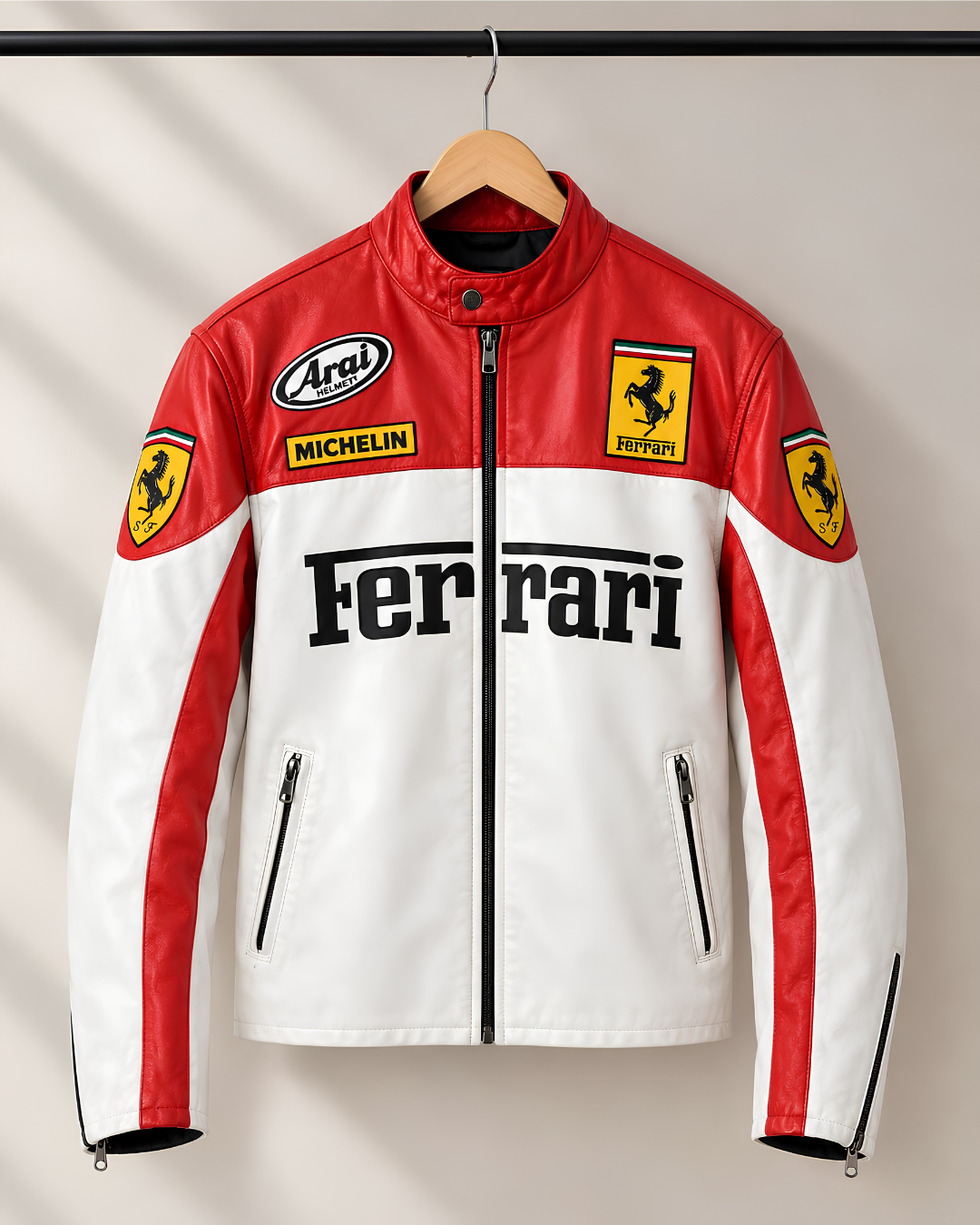 red white racing leather jacket