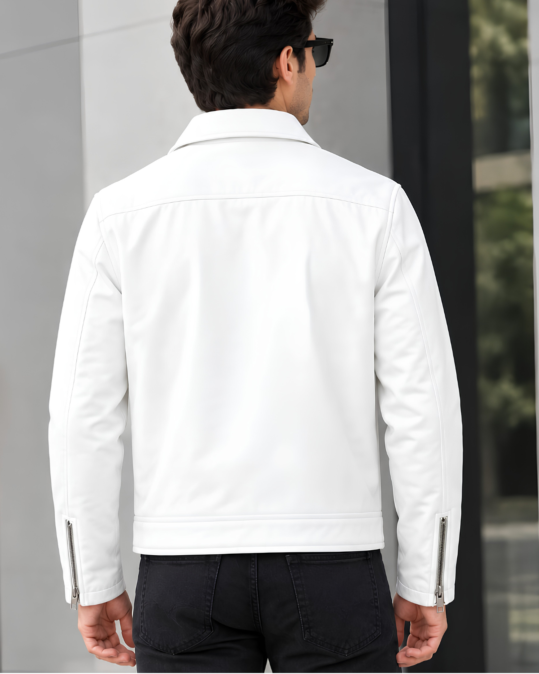 white streetwear clasp jacket two-way zipper detail